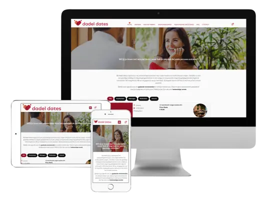 3 screens met voorbeeld maatwerk website Dadel Dates