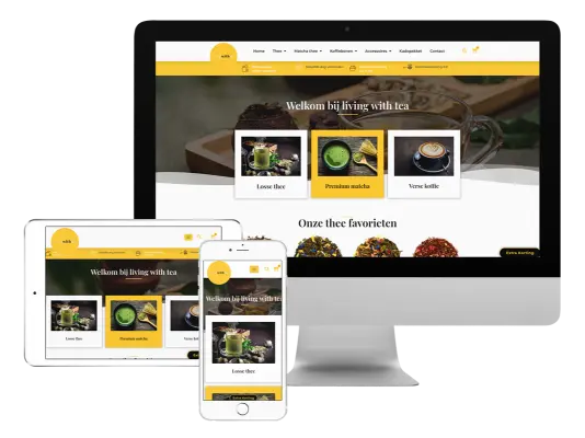3 screens met webshop voorbeeld living with tea